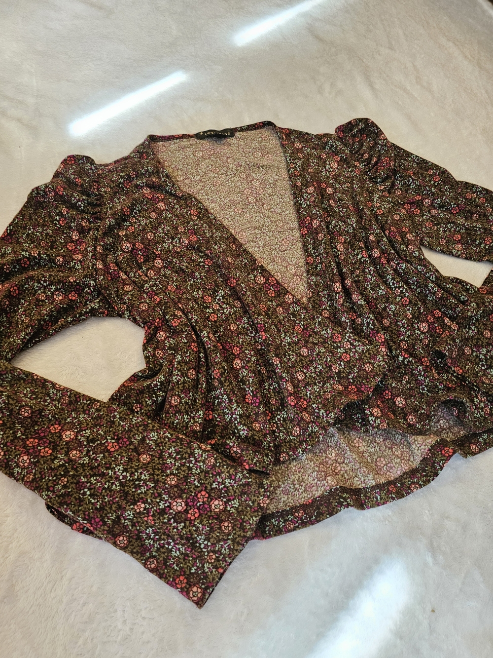 Floral Open Cardigan with Pink Accents